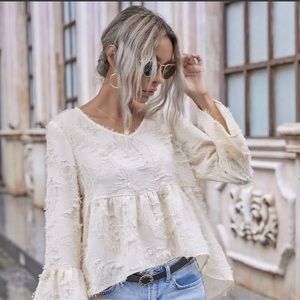Textured Cream Blouse Top | Perfect for Fall!